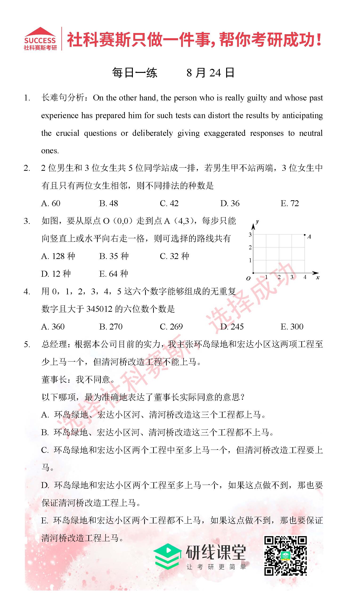 2021管理類聯考8月24日每日一練及答案